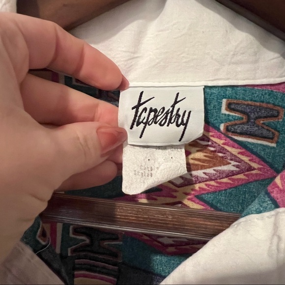 Vintage Tapestry Button Front Lightweight Blouse Aztec Southwestern Print Rodeo - Picture 4 of 7